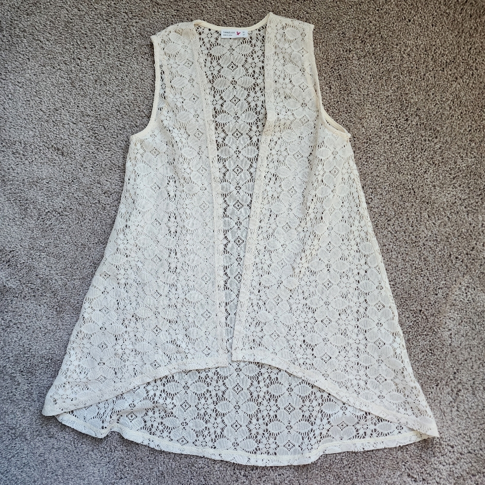 Beautees Cream Lace Sleeveless Open Front Vest